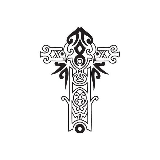 Image of Elaborate Cross with Tribal Wings Decal