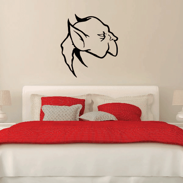 Elder demon mask decal, black line art demon head with curved horns