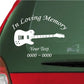 White electric guitar memorial decal with 'In Loving Memory' and 'Your Text'