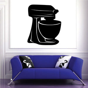 Black electric mixer decal with white outline, glossy silhouette icon