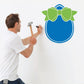 Easter egg ribbon sticker, blue egg with green bow and blue outline