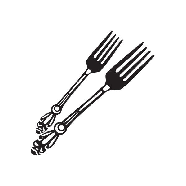 Elegant forks decal, black two-fork silhouette with ornate design