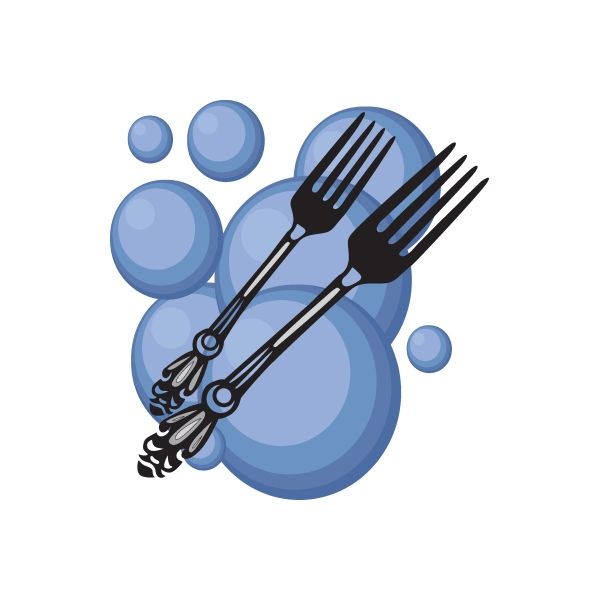Forks sticker with dark fork icons on blue circle pattern
