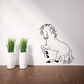 Leaning horse decal with black line-art silhouette