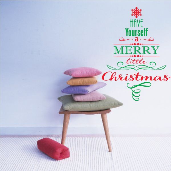Merry little Christmas quote tree printed wall decal with red and green lettering
