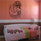 Peacock wall decal with black line-art feathered bird design