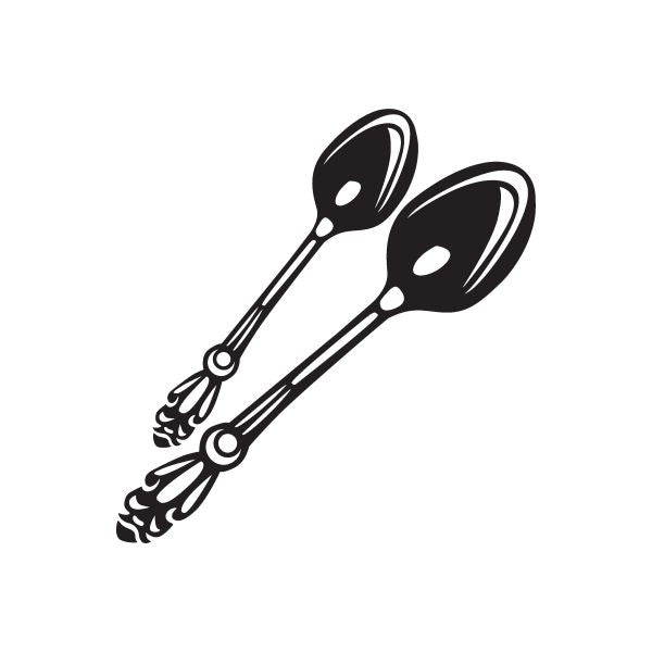 Black spoon-shaped decal with decorative handles, two spoons design