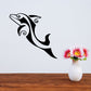 Tribal dolphin wall decal, black silhouette with white swirl details