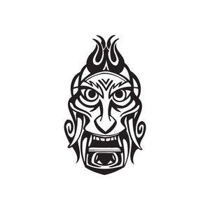 Elemental tiki decal, black tribal face with flame head and wavy tribal lines