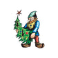 Elf holding decorated Christmas tree sticker with star topper