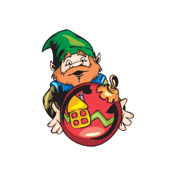 Image of Elf Holding Red Ball Ornament Sticker