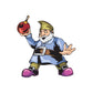 Elf decal of a bearded dwarf tossing a red ball, arm raised