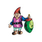 Elf with green face ornament sticker, gnome holding wand-like charm