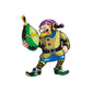 Elf ornament decal with green oblong ornament, blue pants, striped boots