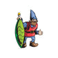 Elf character sticker holding a green oblong ornament