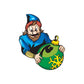Cartoon elf holding green snowflake ornament ball decal