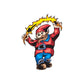Elf holiday cracker sticker with cartoon elf in red jacket and blue pants