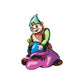 Cartoon elf sticker with ornament bag, green hat and purple sack