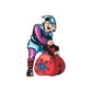 Elf holding Santa sack decal, red bag with stars and snowflake pattern