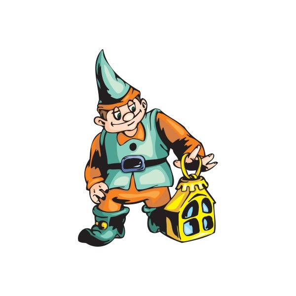 Image of Elf with Yellow House Ornament Sticker