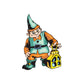 Cartoon elf sticker holding yellow house ornament