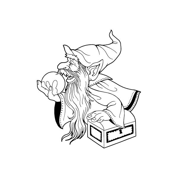 Wizard elf wall decal with long beard, pointed hat, and crystal ball