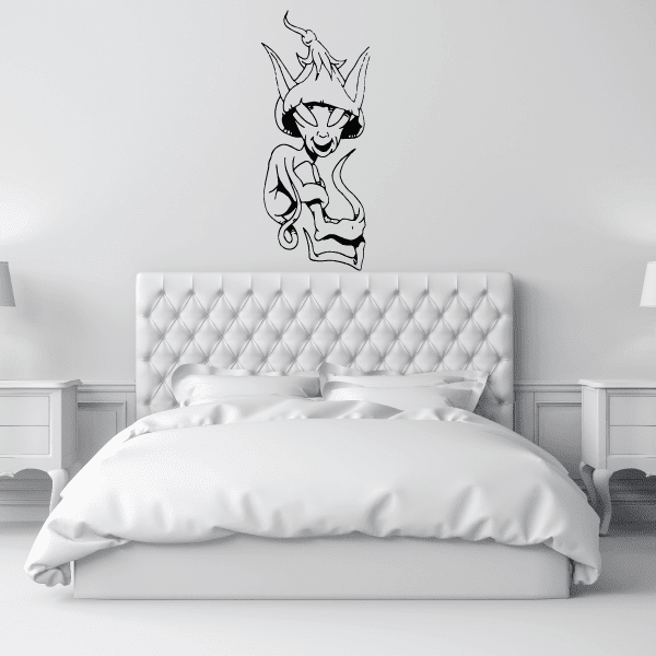 Elf alien wall decal with line-drawn horned character