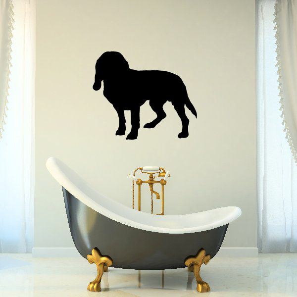 Black dog silhouette decal with standing pose, medium size.
