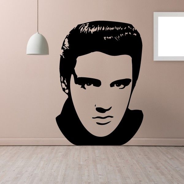 Elvis face wall decal, black silhouette with detailed facial features