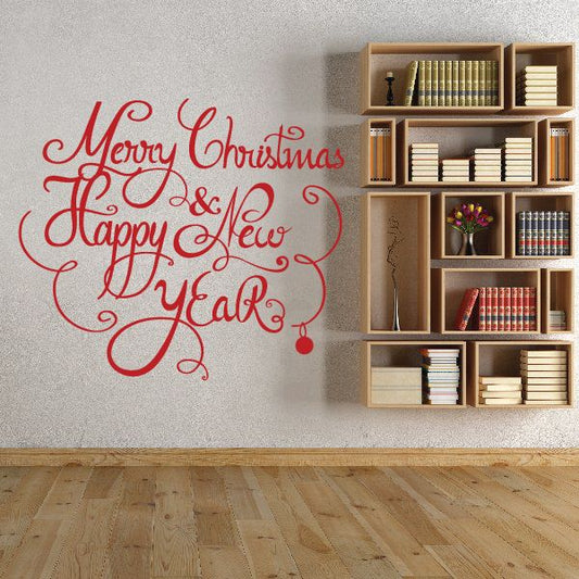 Image of Embellished Merry Christmas and Happy New Year Quote Decal