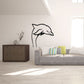 Dolphin wall decal with black outline and white body, emerging from water