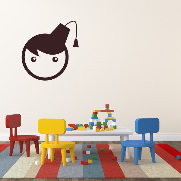 Emoticon vinyl wall decal of a smiling cartoon face with black hair