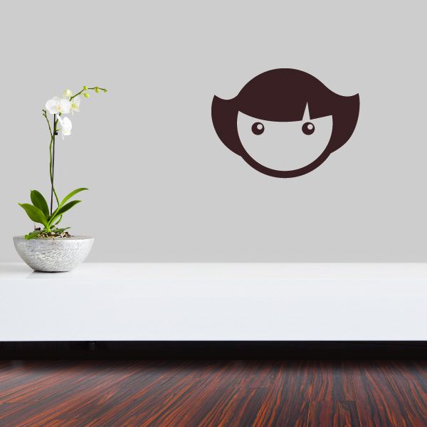 Emoticon wall decal with maroon hair and white face, simple smile and eyes