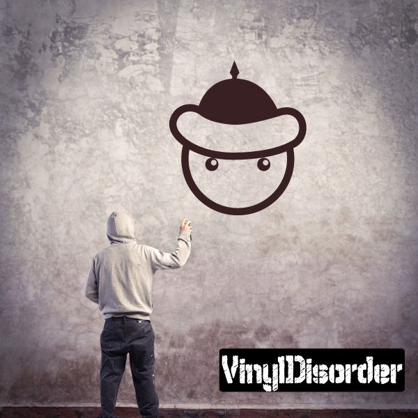 Emoticon wall decal of smiling face with cap and hat, vinyl car sticker