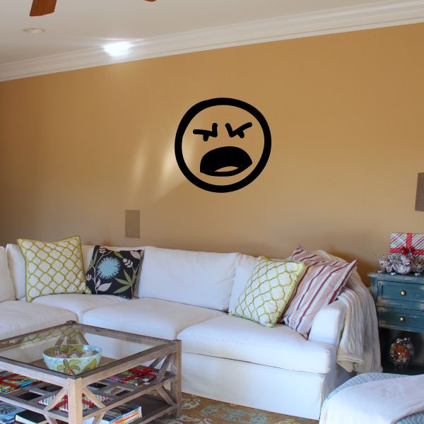 Vinyl wall decal: black circle face with x eyes and open mouth