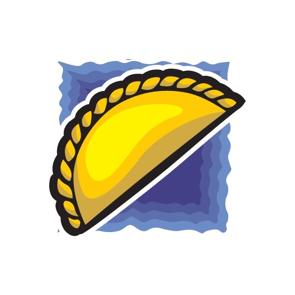 Empanada sticker with yellow crescent filling and dark crimped crust outline