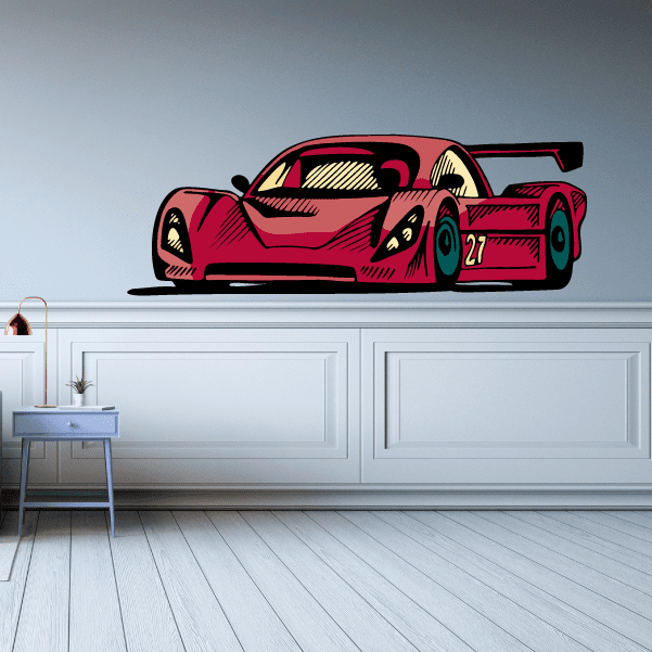 Red race car sticker with number 27 and spoiler