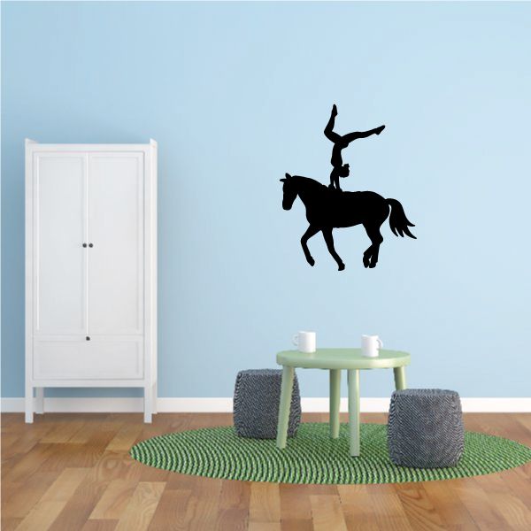 Equestrian wall decal of rider on horseback silhouette, black