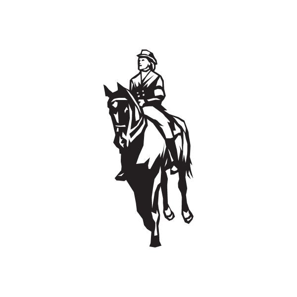 Equestrian horse wall decal: black mounted rider silhouette
