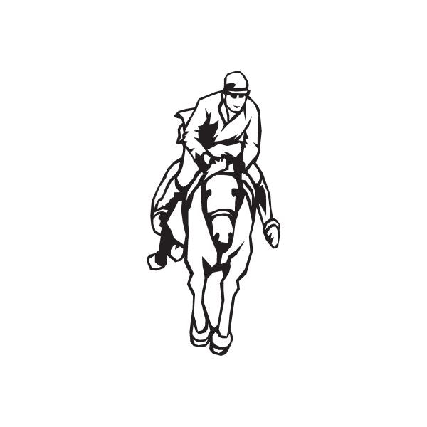 Equestrian horse wall decal of rider on horse, black outline vinyl sticker