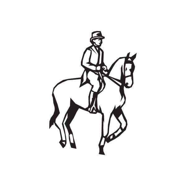 Equestrian horse wall decal: black rider silhouette on horse with bridle and reins