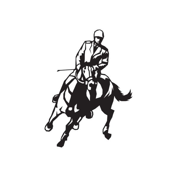 Equestrian horse wall decal vinyl: black rider silhouette on running horse