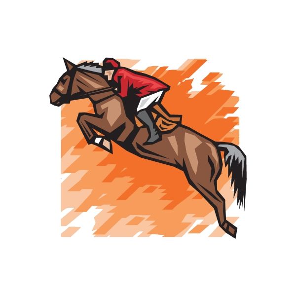 Equestrian horse wall decal sticker, brown horse with red rider