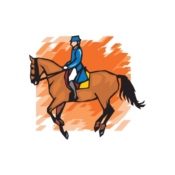 Equestrian horse wall decal sticker with rider on brown horse, blue outfit