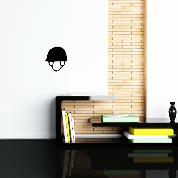 Black equestrian helmet wall decal with reins silhouette, vinyl