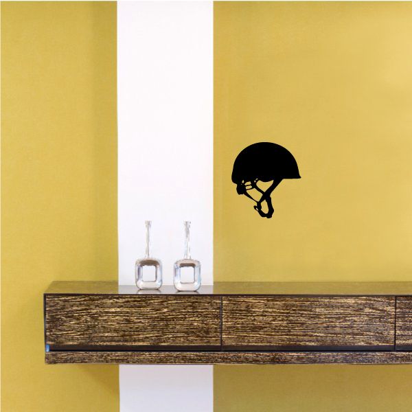 Black equestrian helmet vinyl wall decal with chin strap