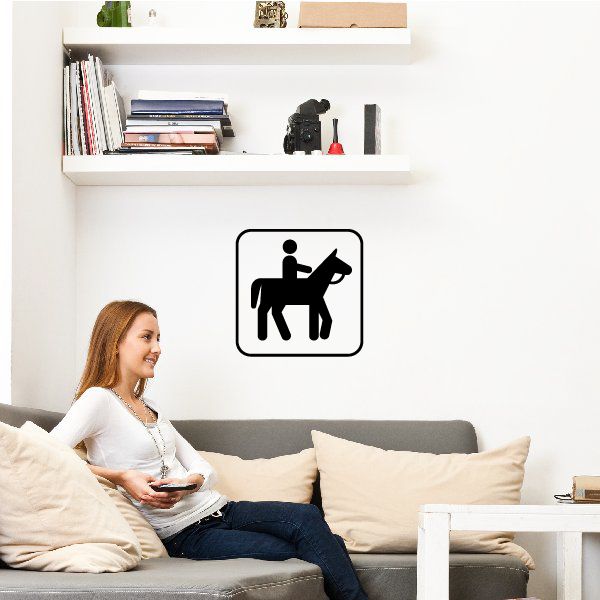 Equestrian wall decal of black rider with horse silhouette for indoor wall