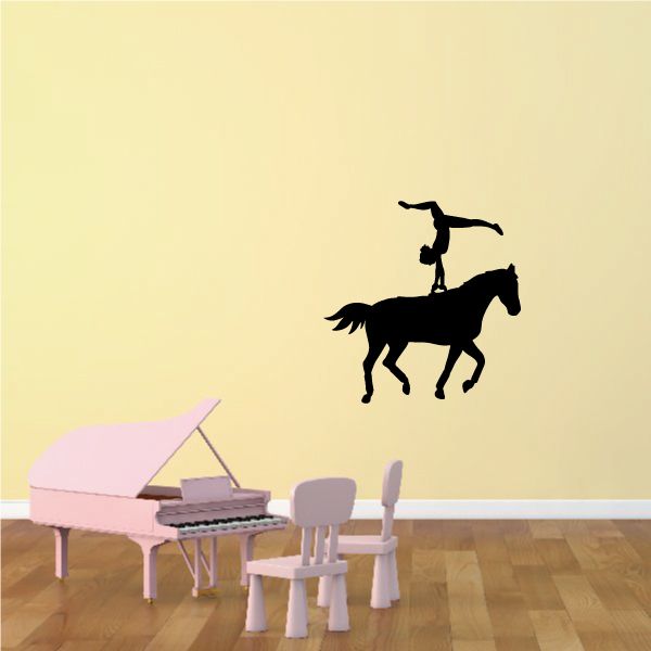 Equestrian wall vinyl decal of a rider on a rearing horse, black silhouette
