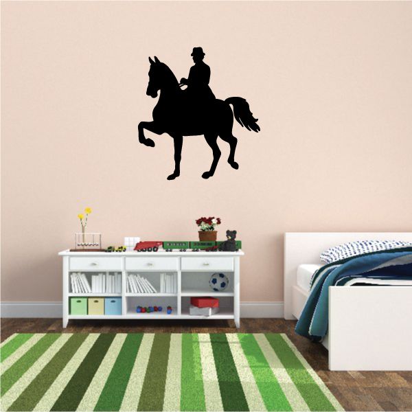 Equestrian rider horse vinyl wall decal, black silhouette
