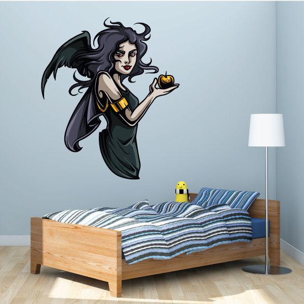 Eris sticker of a dark-haired witch holding a yellow flame